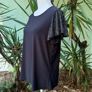 Black Sparkle Flutter Sequins Sleeves Blouse